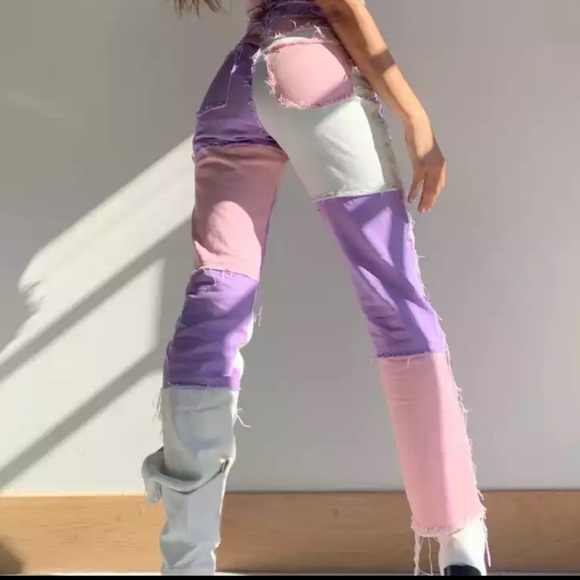 y2k purple and pink patchwork pants/jeans - Picture 3 of 4